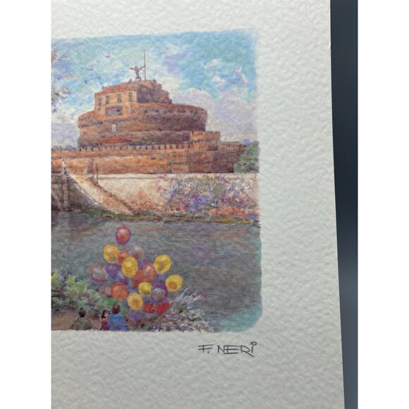 Artist‎ F Neri Rome Castel Sant’Angelo Litho Print Signed Unframed On Board - Picture 3 of 4